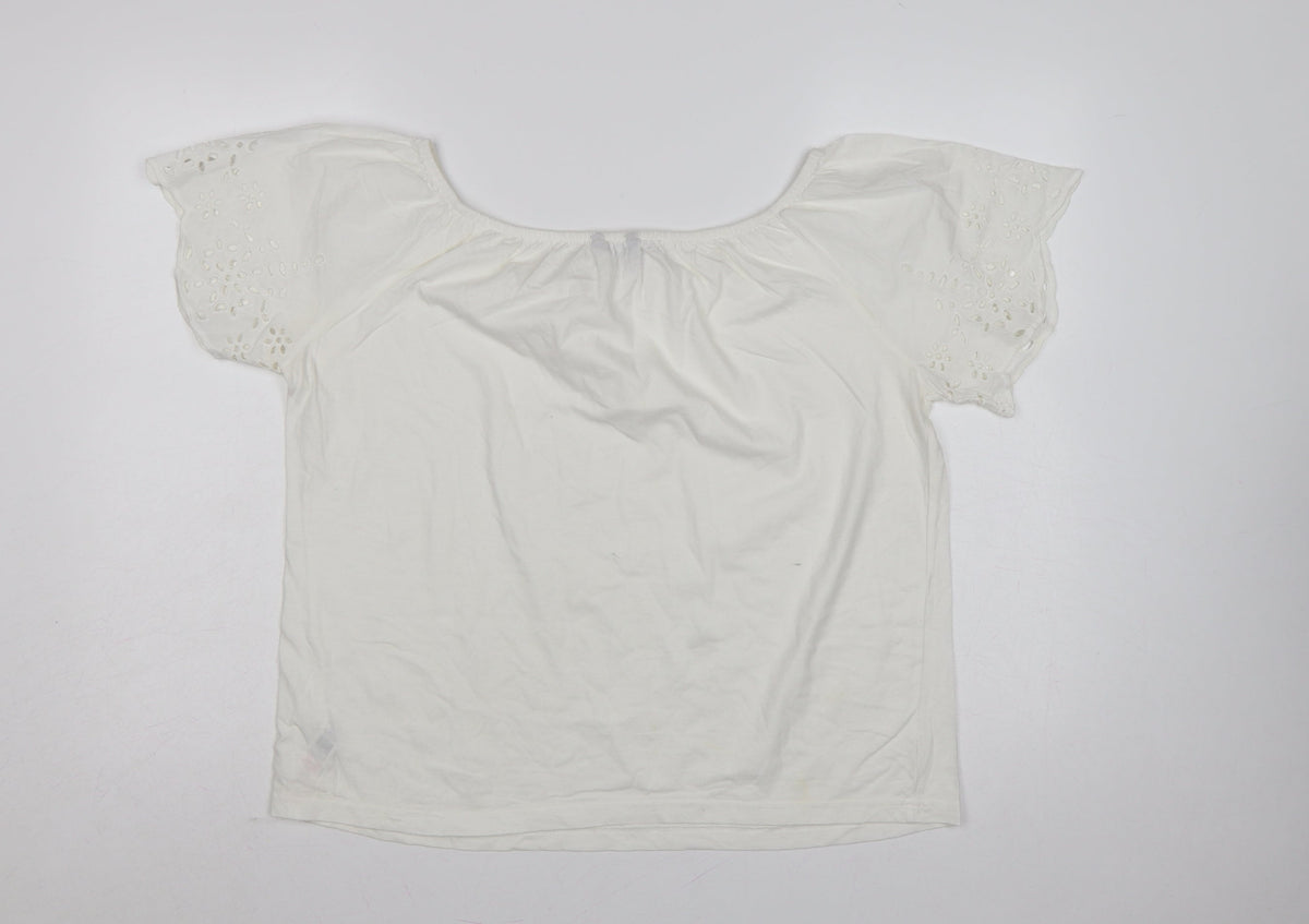 Dunnes Stores Women White UK 12 Basic Jersey T-Shirt Embroidered