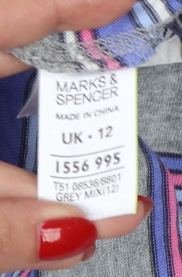 Marks and Spencer Women Multicoloured Size 12 Striped Cotton Polo Top