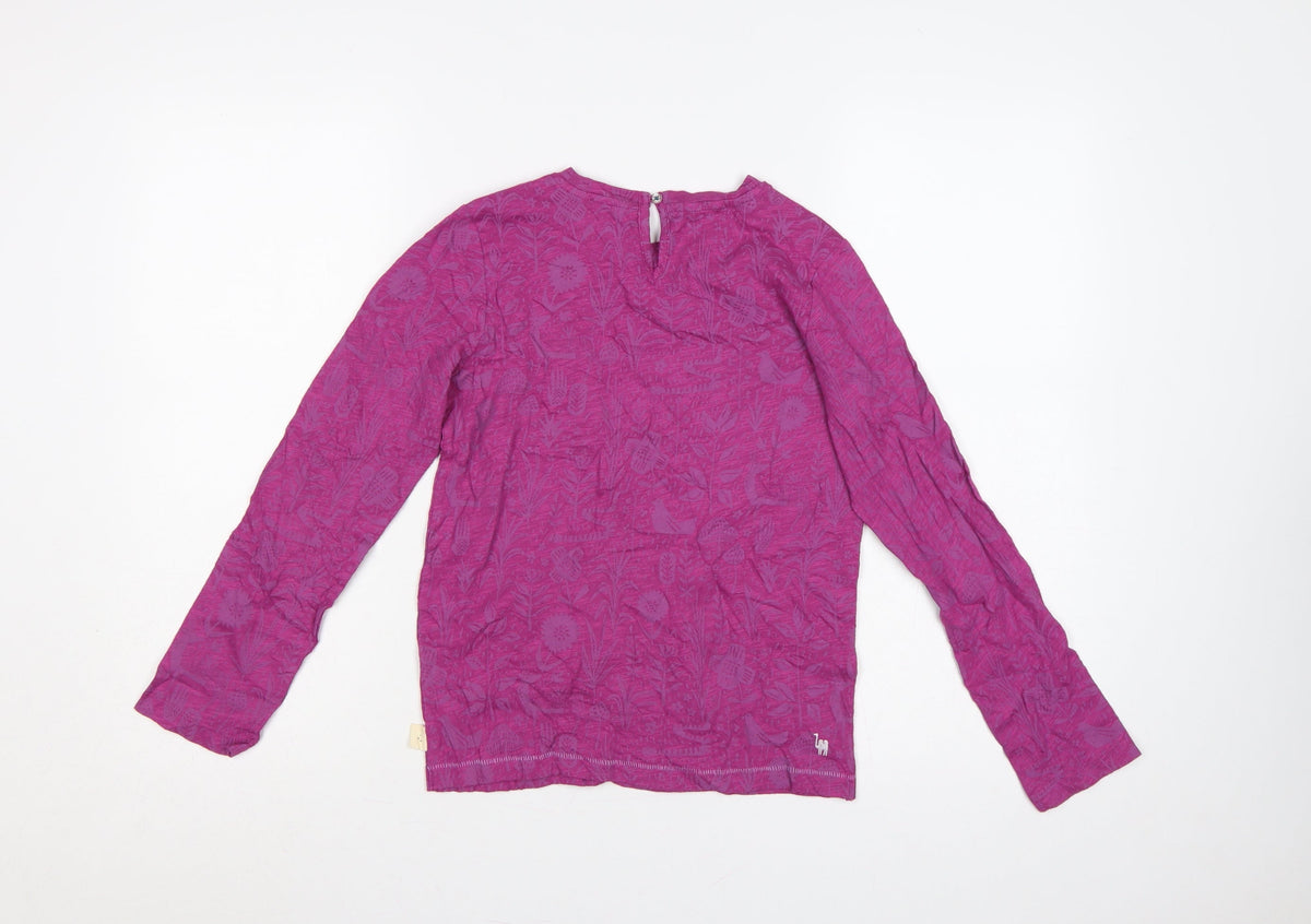 Close-up detail of White Stuff girls’ pink 9-10 years floral animal long sleeve t-shirt