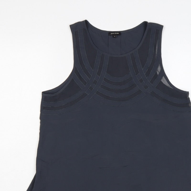River Island Women Blue Size 12 Sleeveless Sheer Panel Tunic Blouse