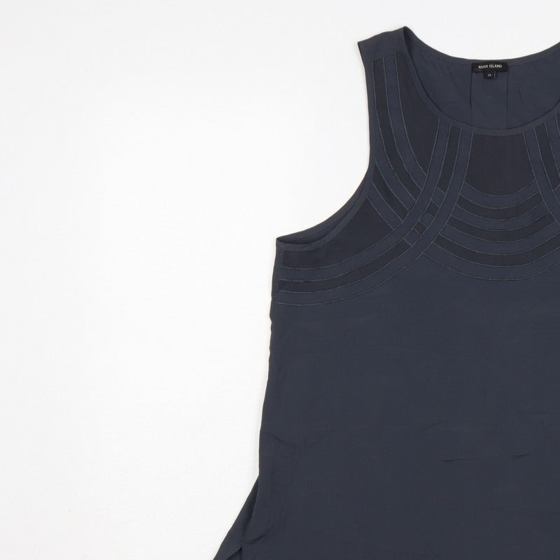 River Island Women Blue Size 12 Sleeveless Sheer Panel Tunic Blouse