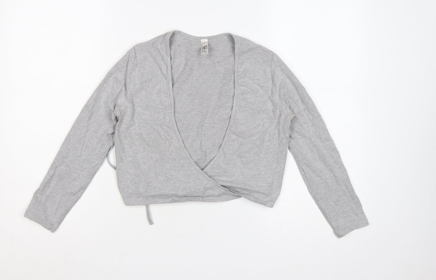 American Apparel Women Grey M Cropped Wrap Jersey Long Sleeve Top