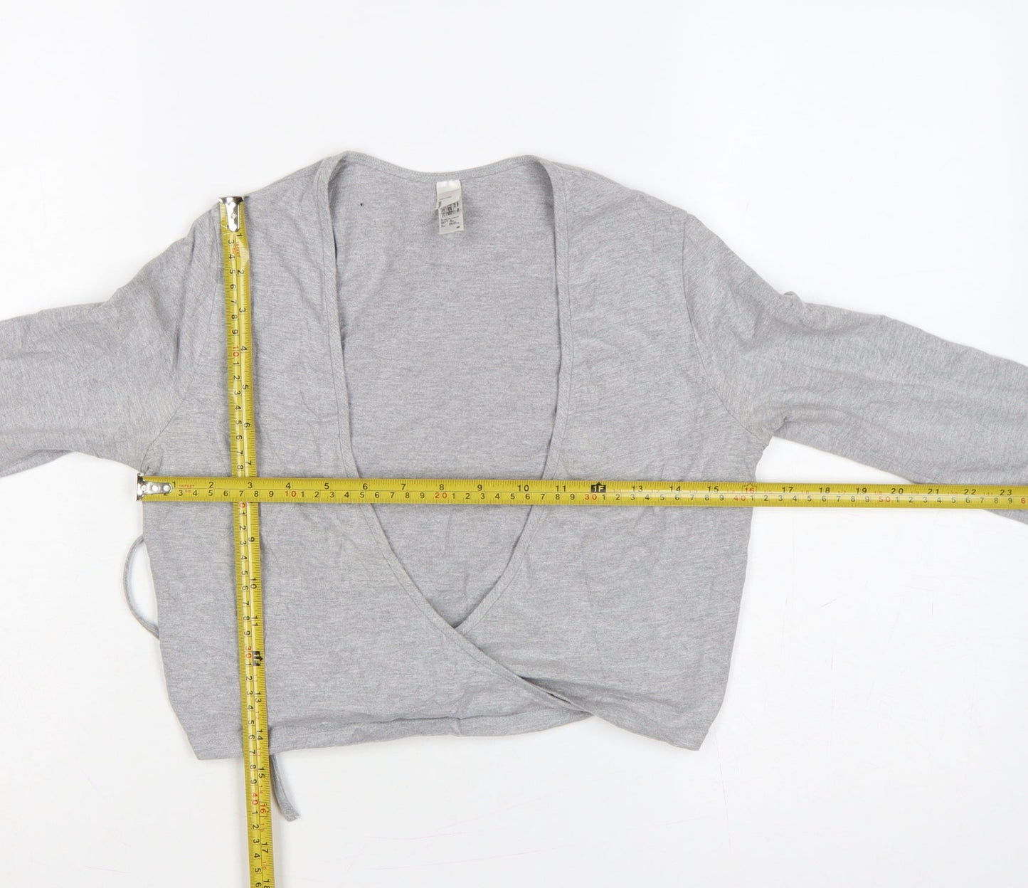 American Apparel Women Grey M Cropped Wrap Jersey Long Sleeve Top