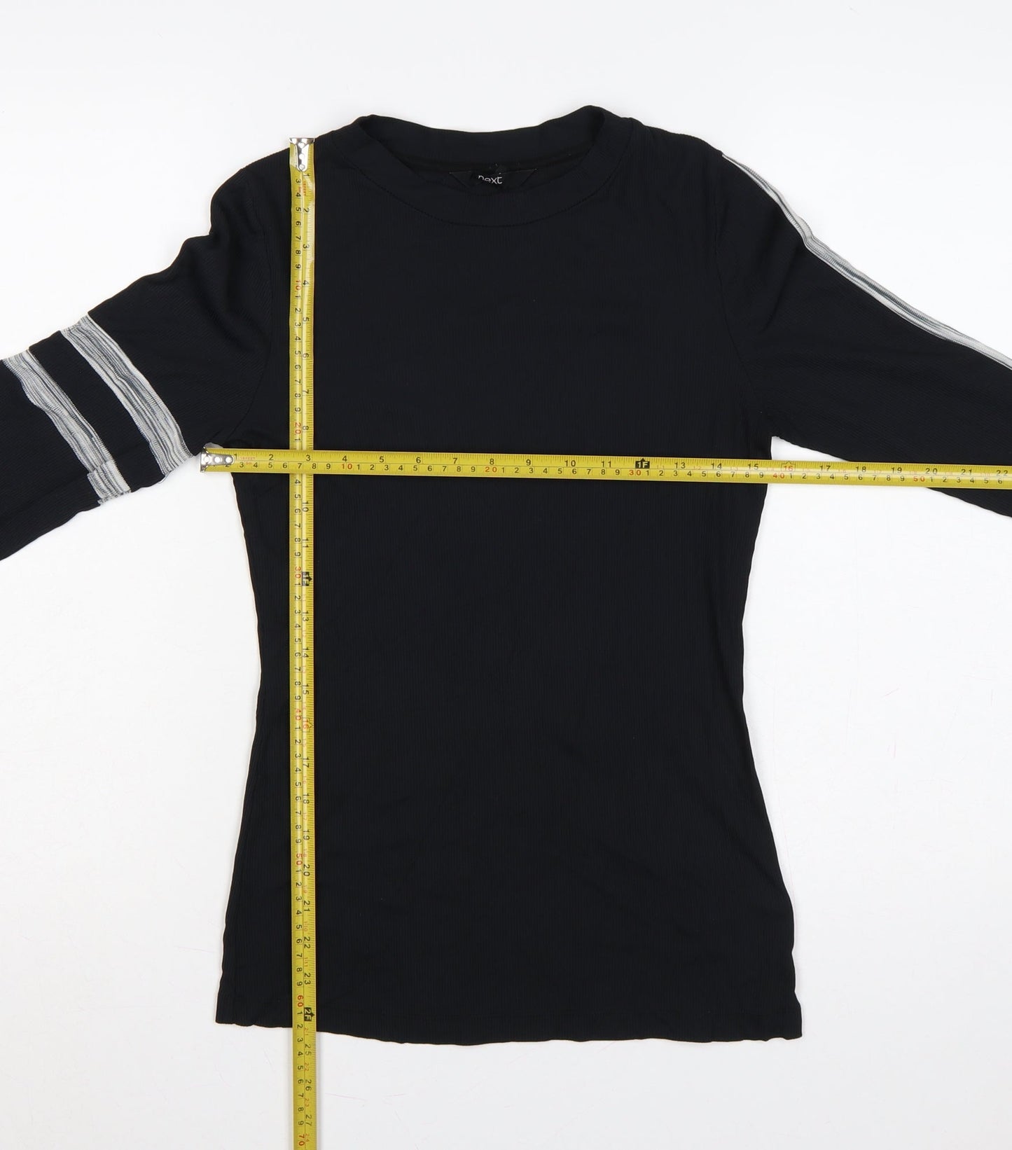 Next Women Black UK 8 Slim Ribbed Jersey Long Sleeve Stripe T-Shirt