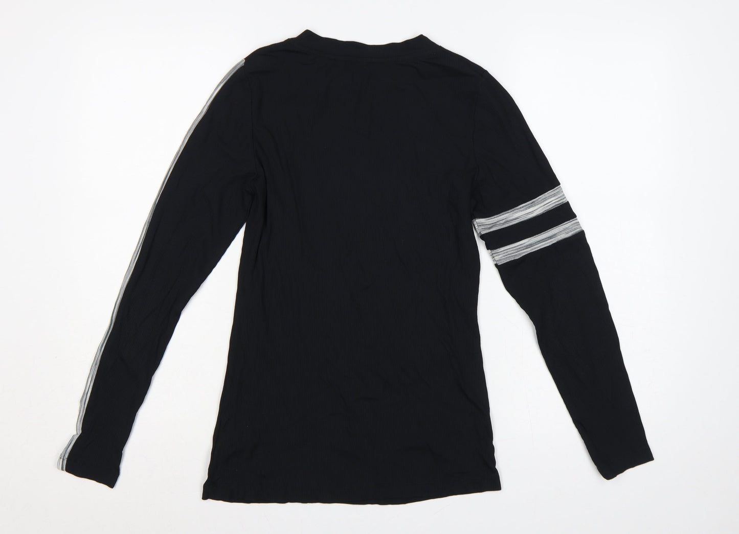 Next Women Black UK 8 Slim Ribbed Jersey Long Sleeve Stripe T-Shirt