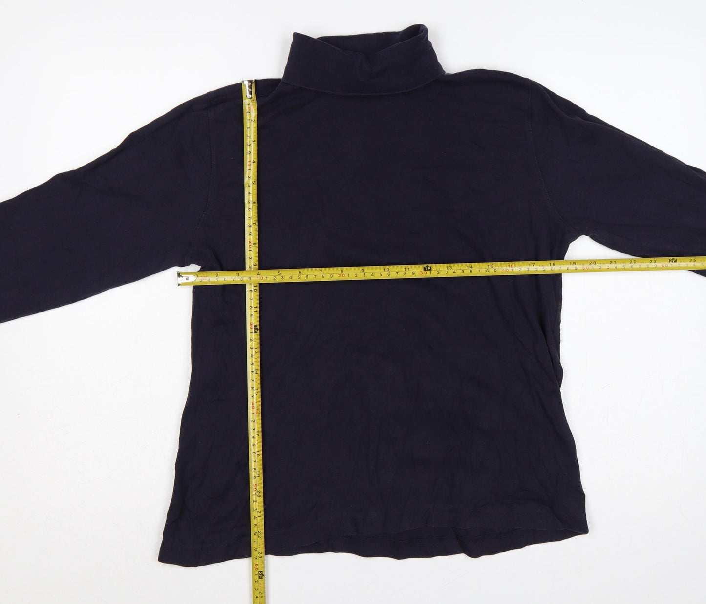 Lands' End Women's Navy UK 12 Basic Roll Neck Long Sleeve T-Shirt