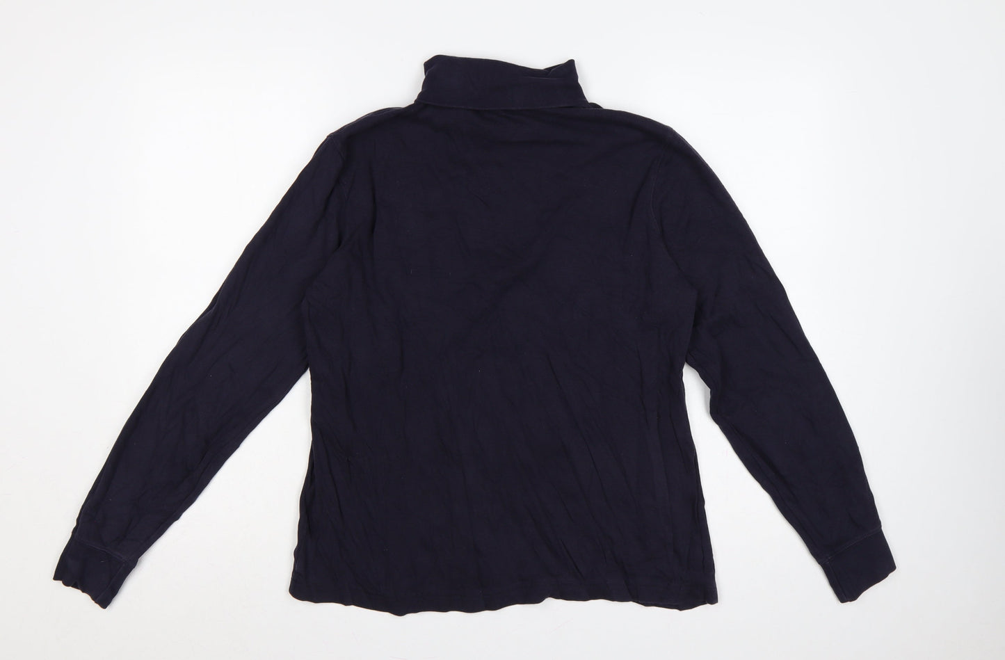 Lands' End Women's Navy UK 12 Basic Roll Neck Long Sleeve T-Shirt