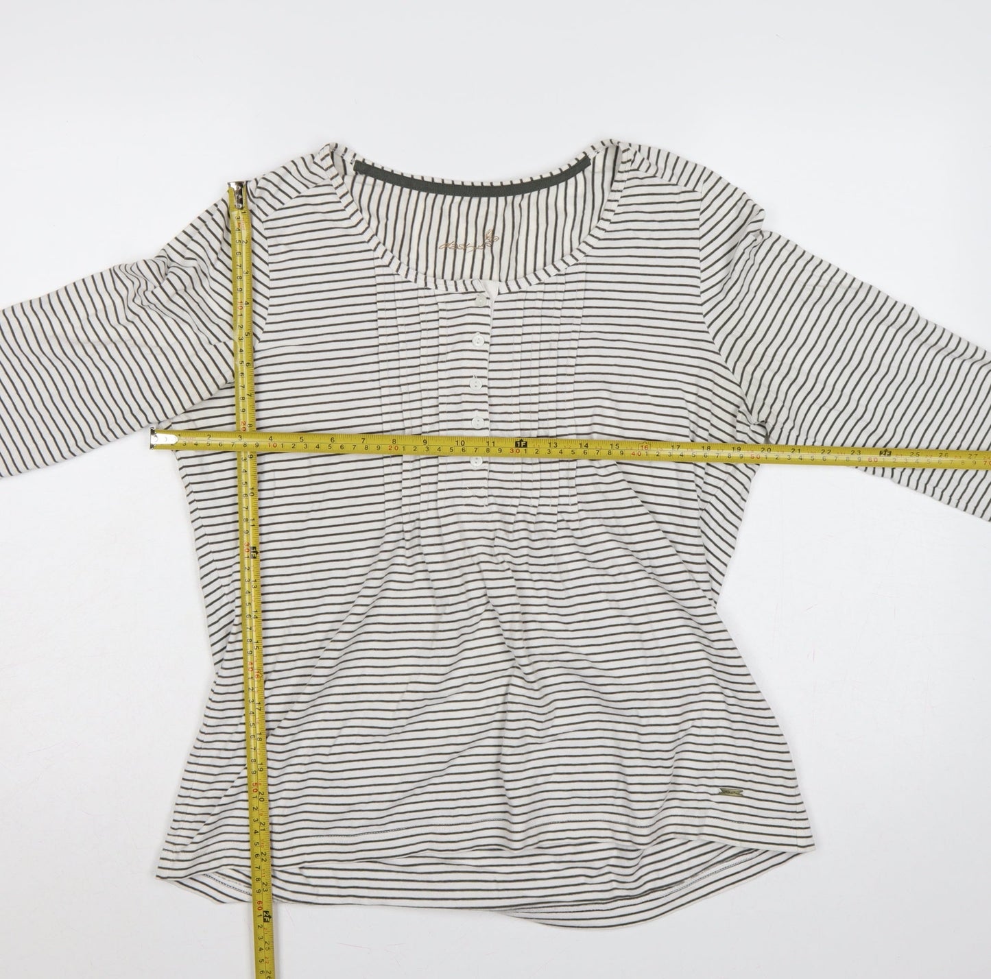 Easy Women White Black Stripe Cotton Long Sleeve Button Blouse UK 14