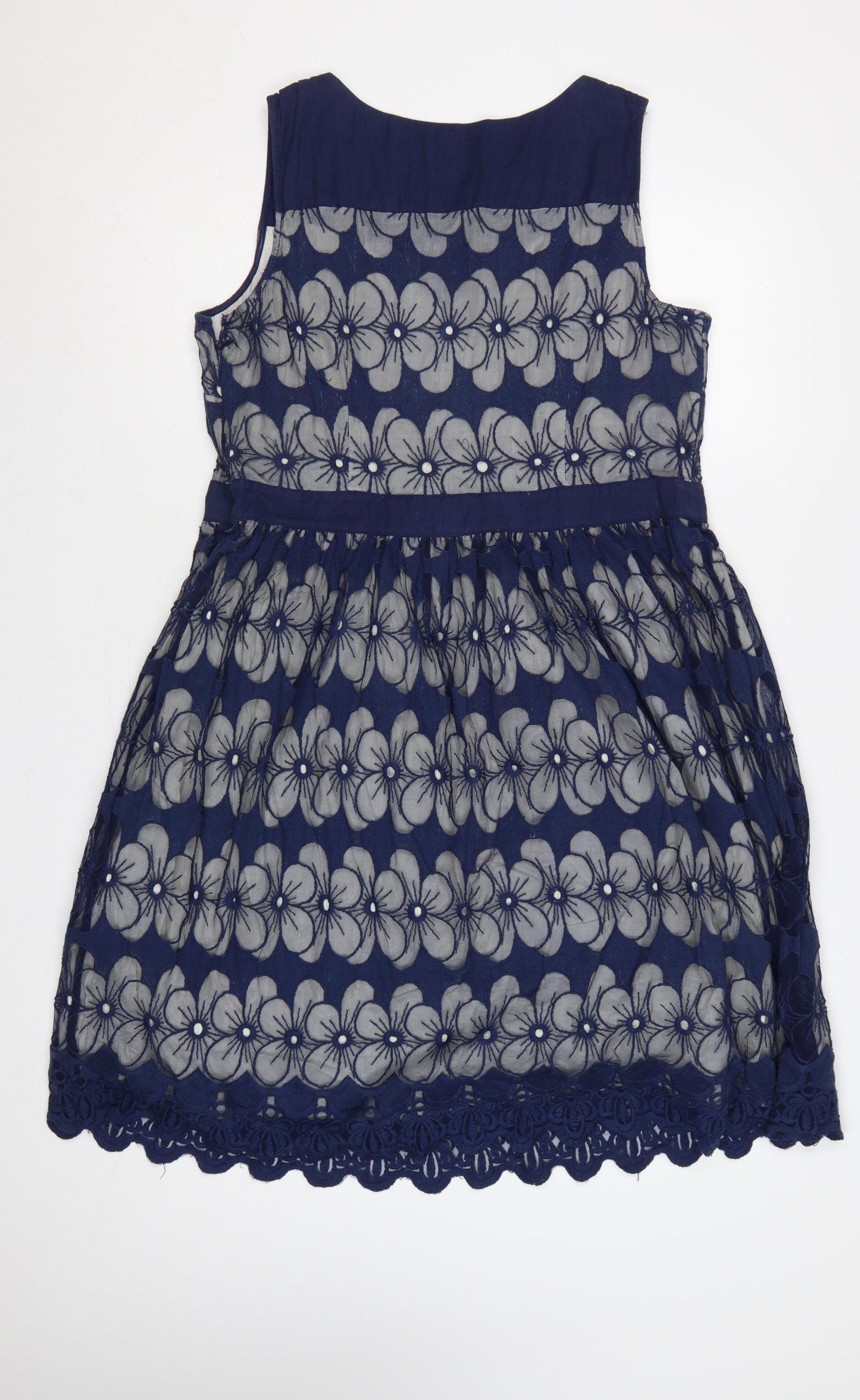 Monsoon Women Blue Floral Lace Fit & Flare Dress UK 18 Sleeveless