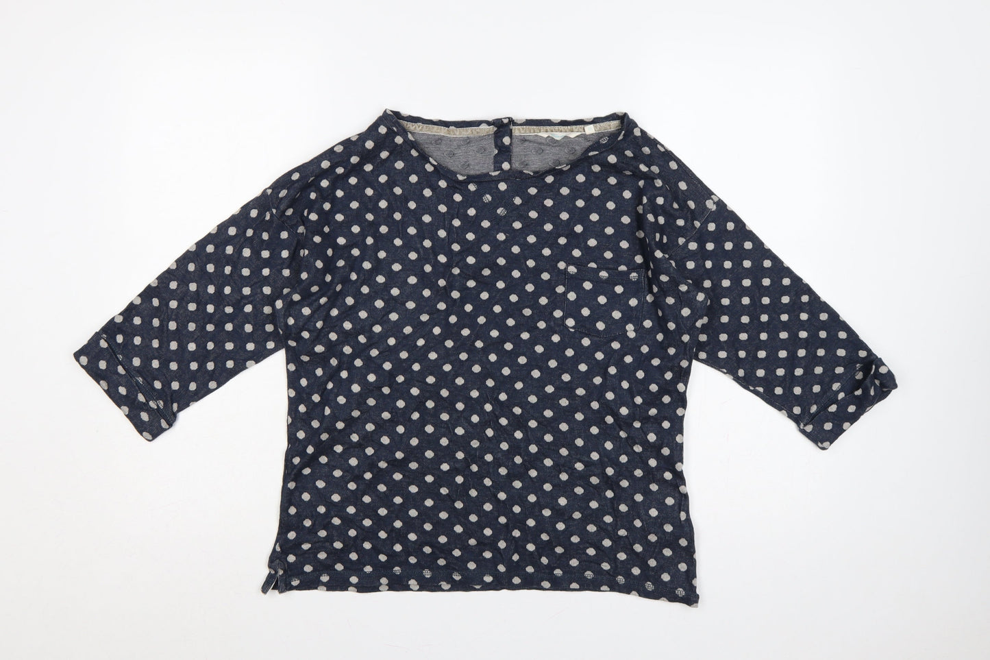 White Stuff Women’s Blue Polka Dot Cotton 3/4 Sleeve T-Shirt Size 10