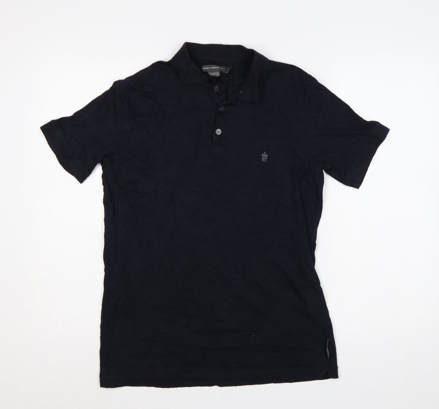 French Connection Mens Black XL Logo Short Sleeve Cotton Polo Shirt