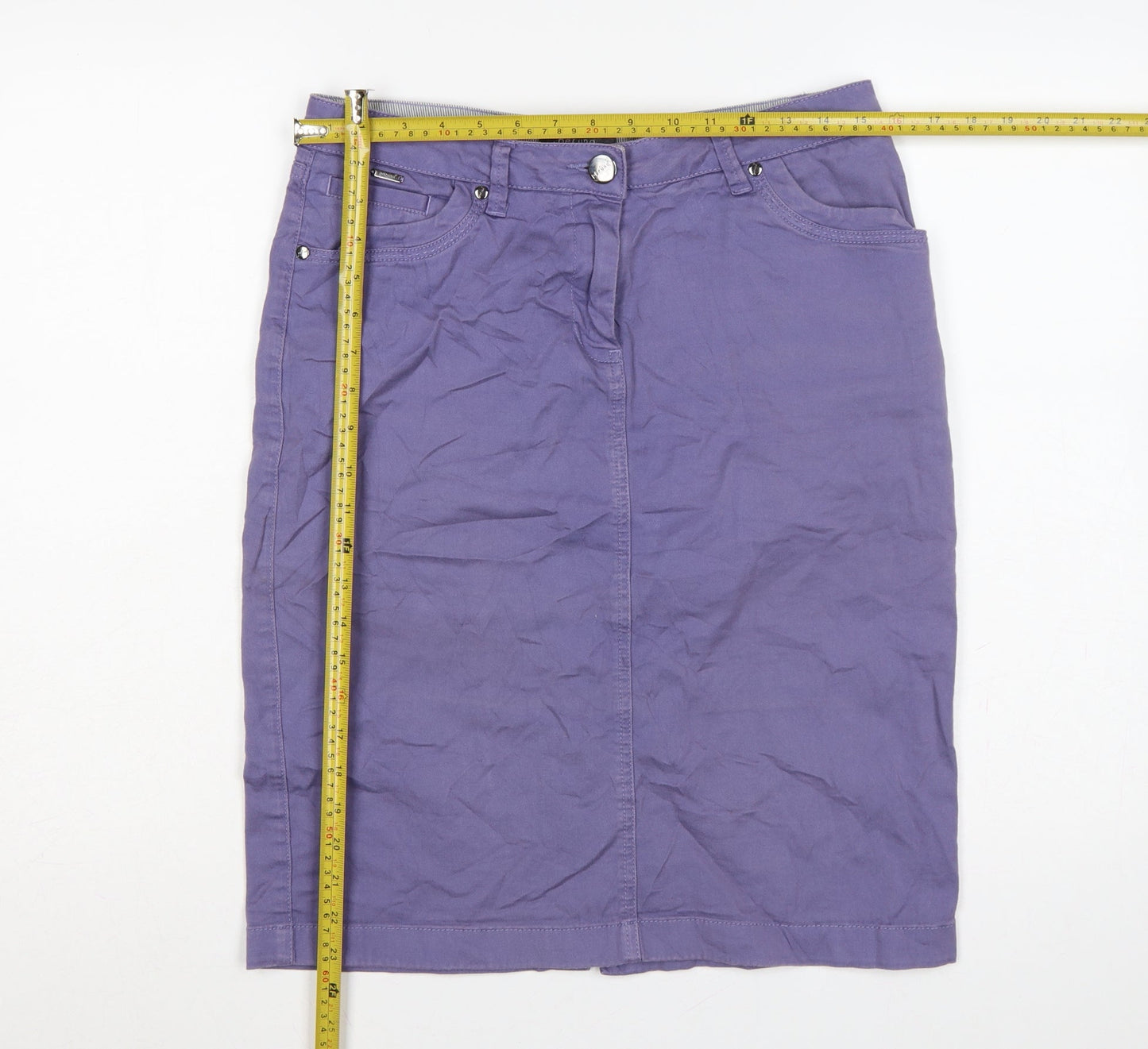 Per Una Women’s Purple UK 12 Cotton Pencil Knee Length Skirt Pockets