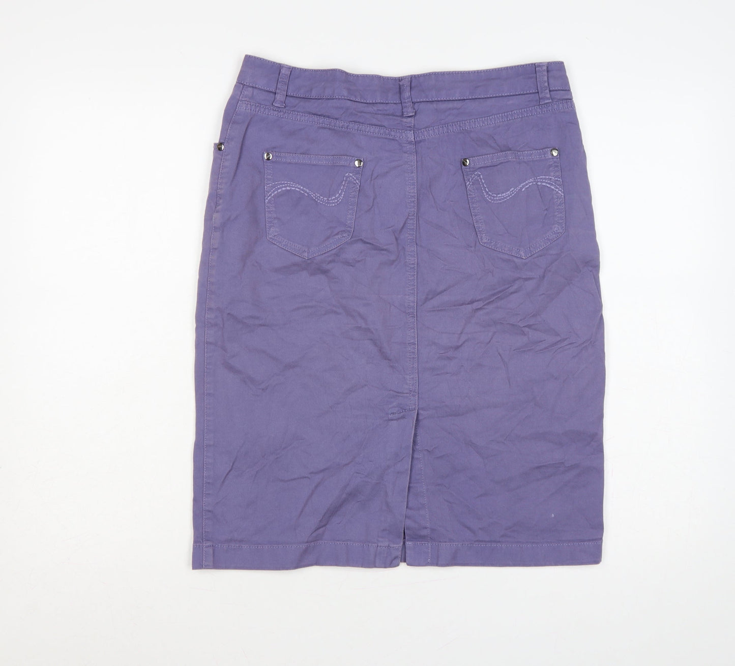 Per Una Women’s Purple UK 12 Cotton Pencil Knee Length Skirt Pockets