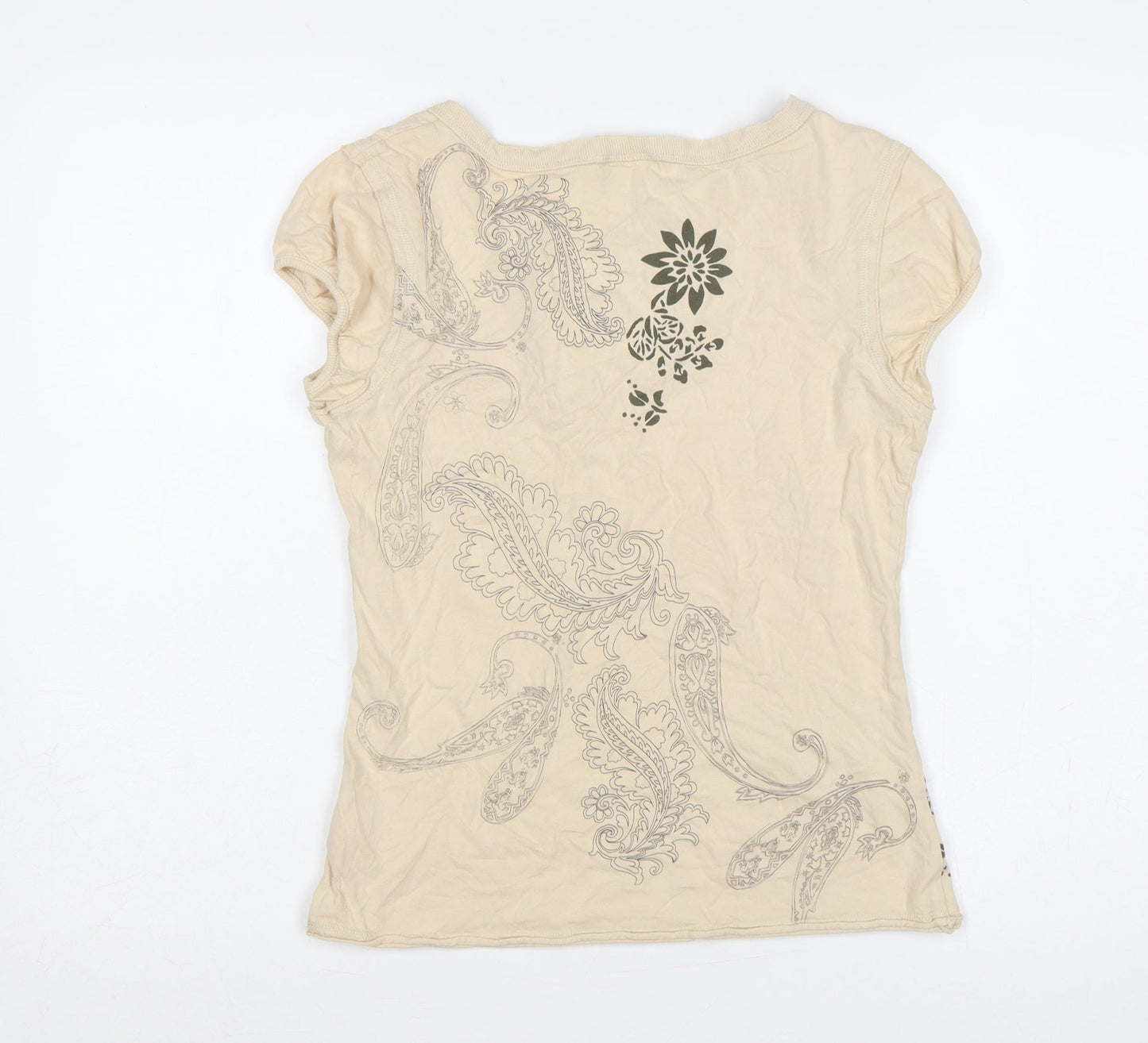 Next Women Beige UK 12 Floral Paisley Embroidered Short Sleeve T-Shirt
