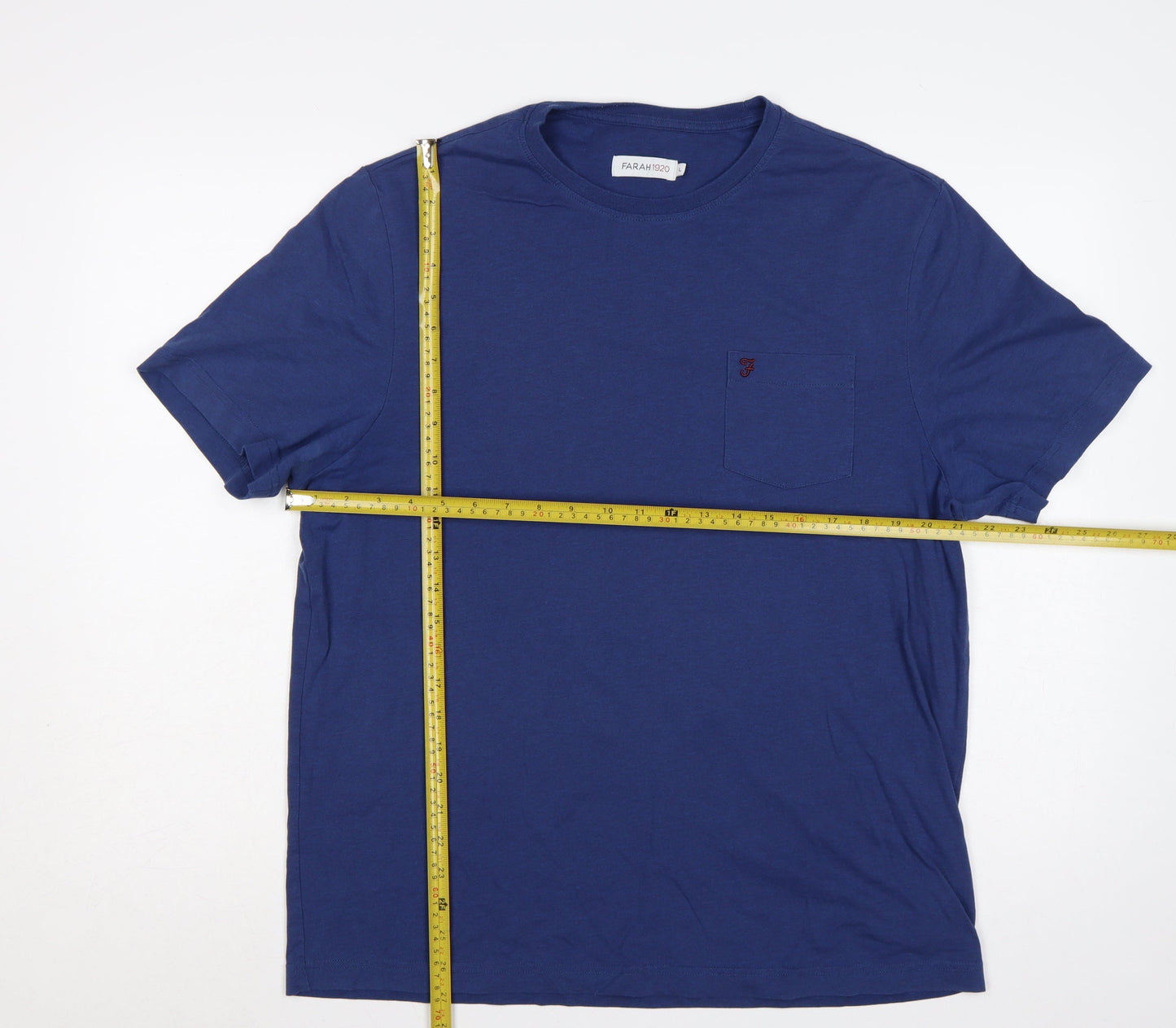 Farah 1920 Men’s Blue L Crew Neck Pocket Logo T-Shirt