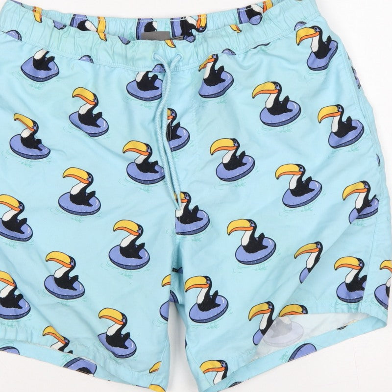 Additional view of ASOS Men’s Blue M Toucan Print Drawstring Swim Shorts Mesh Lined
