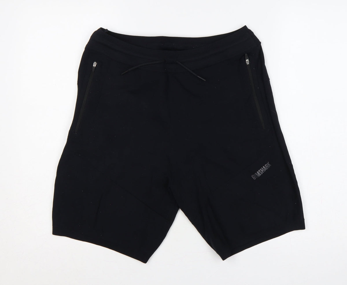 Gymshark Men’s Black M Sweat Gym Training Drawstring Zip Pocket Shorts
