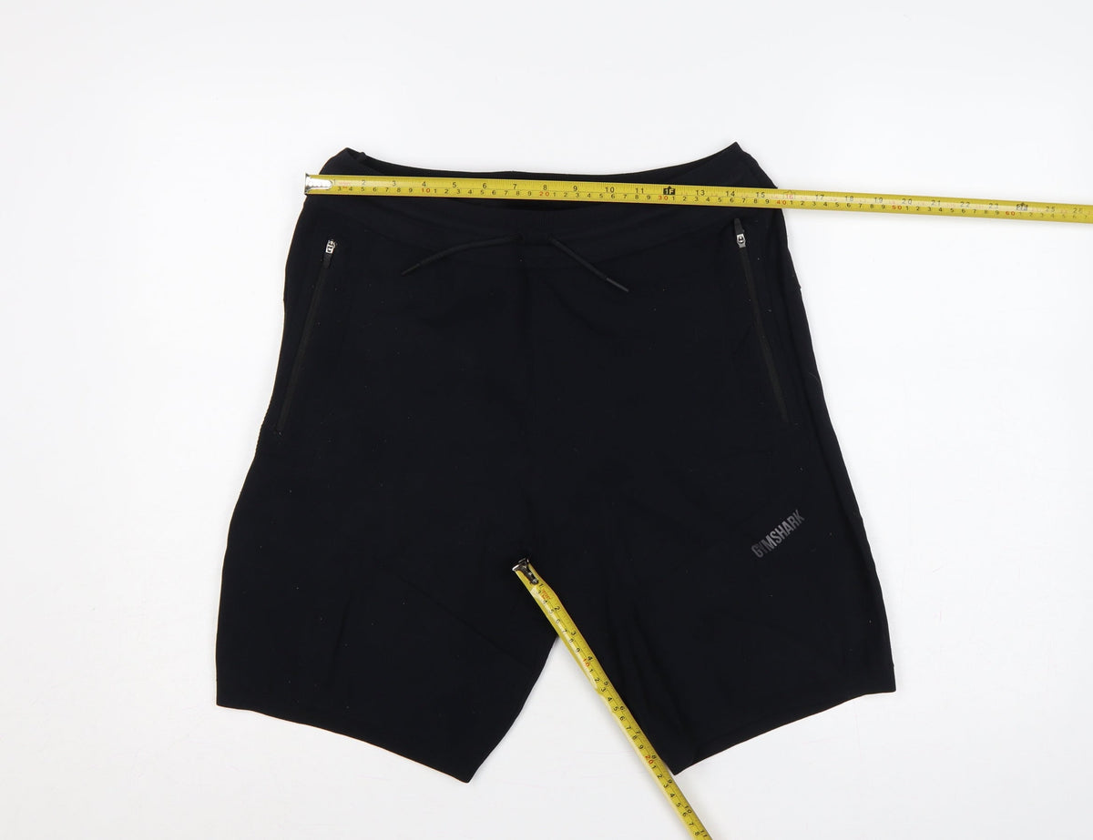 Gymshark Men’s Black M Sweat Gym Training Drawstring Zip Pocket Shorts