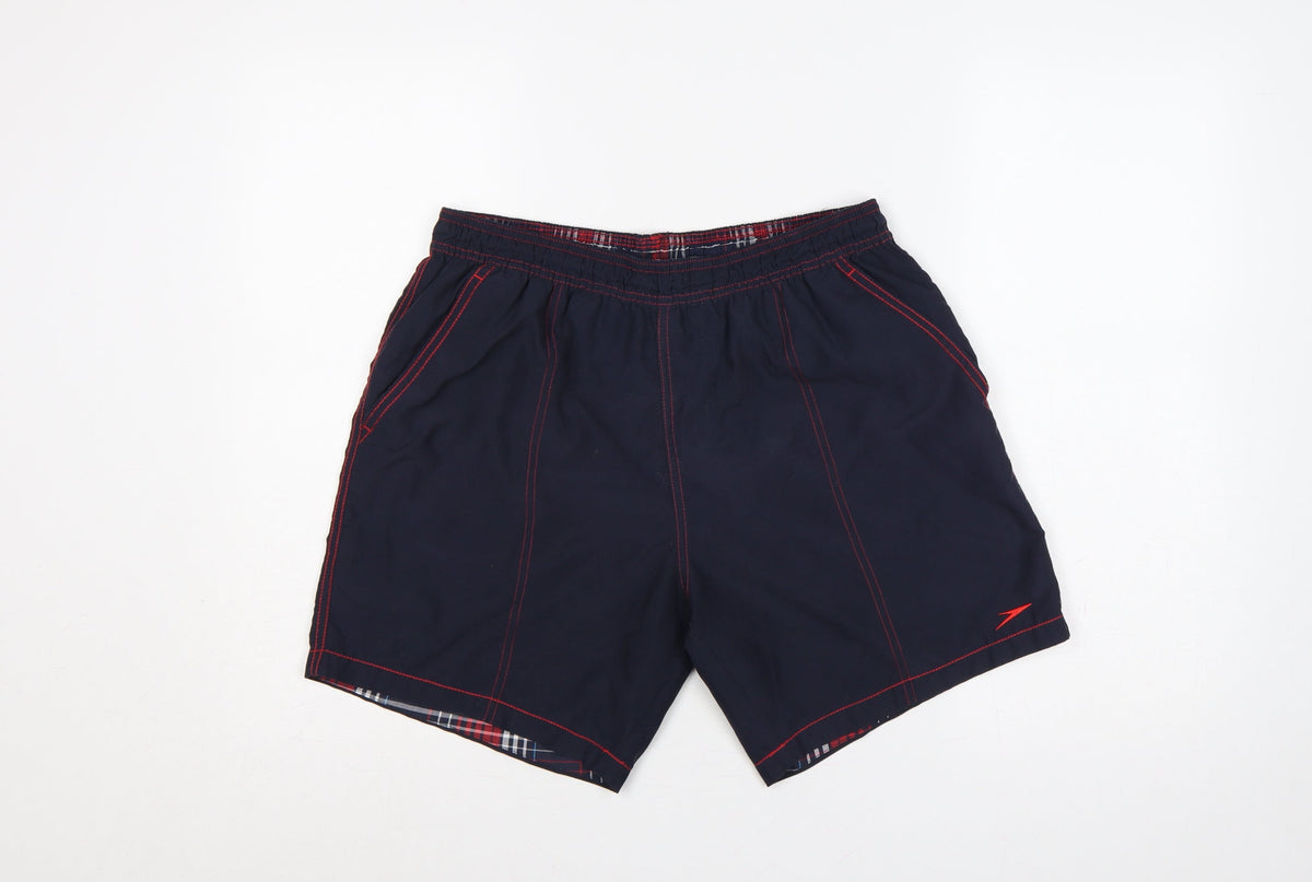Back view of Speedo Men’s Blue L Swim Shorts Elastic Waist Pockets