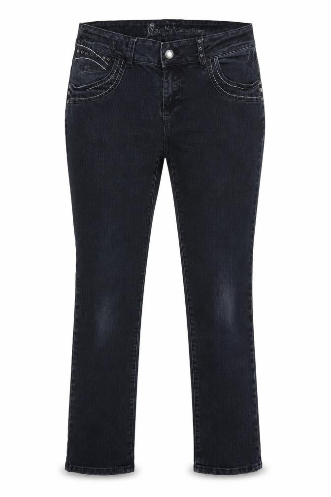 Front view of E-vie Women Black UK 14 Glamour Skinny Stretch Studded Jeans