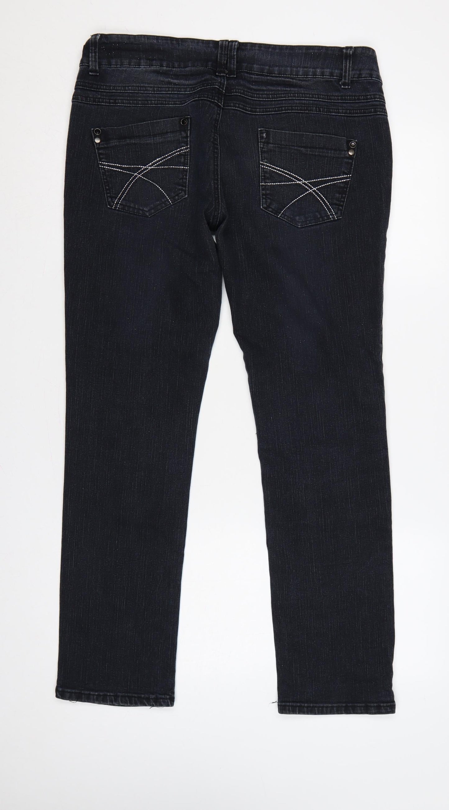 E-vie Women Black UK 14 Glamour Skinny Stretch Studded Jeans