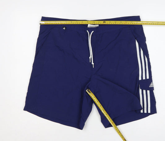 adidas Men’s Blue M Swim Shorts 3 Stripe Drawstring Lined