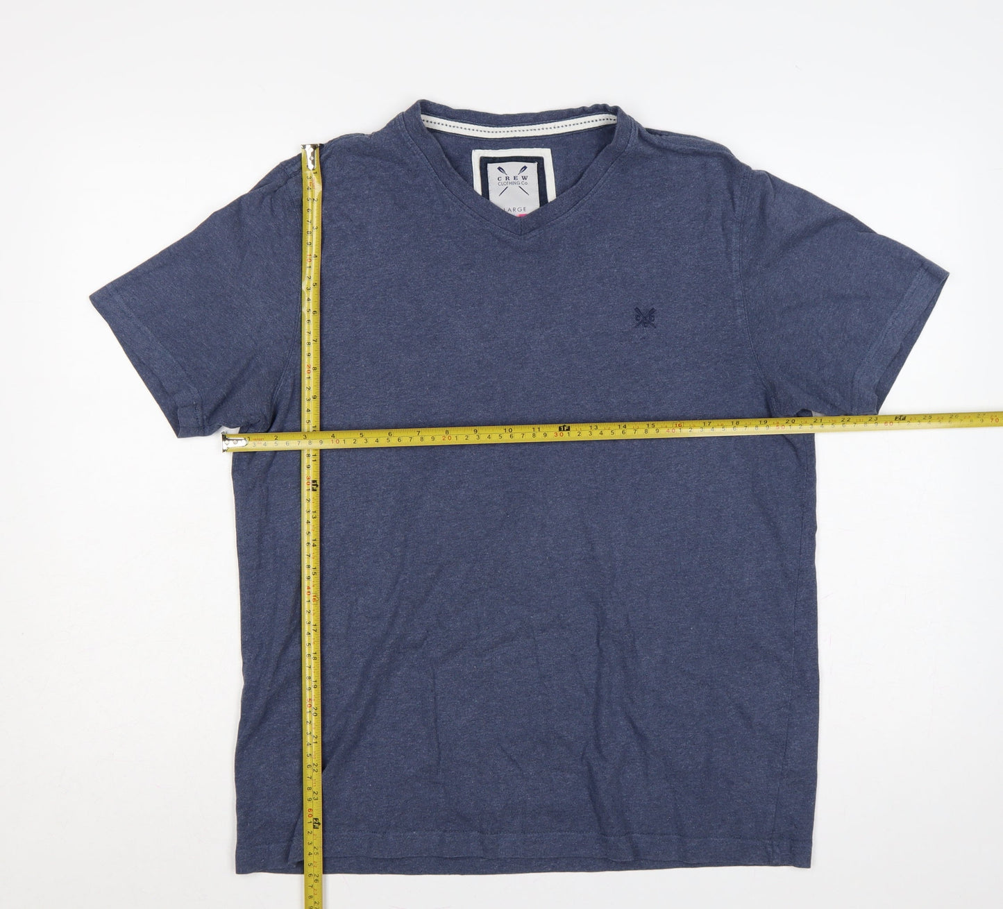 Crew Clothing Co. Men’s Blue V-Neck Logo Jersey T-Shirt Large