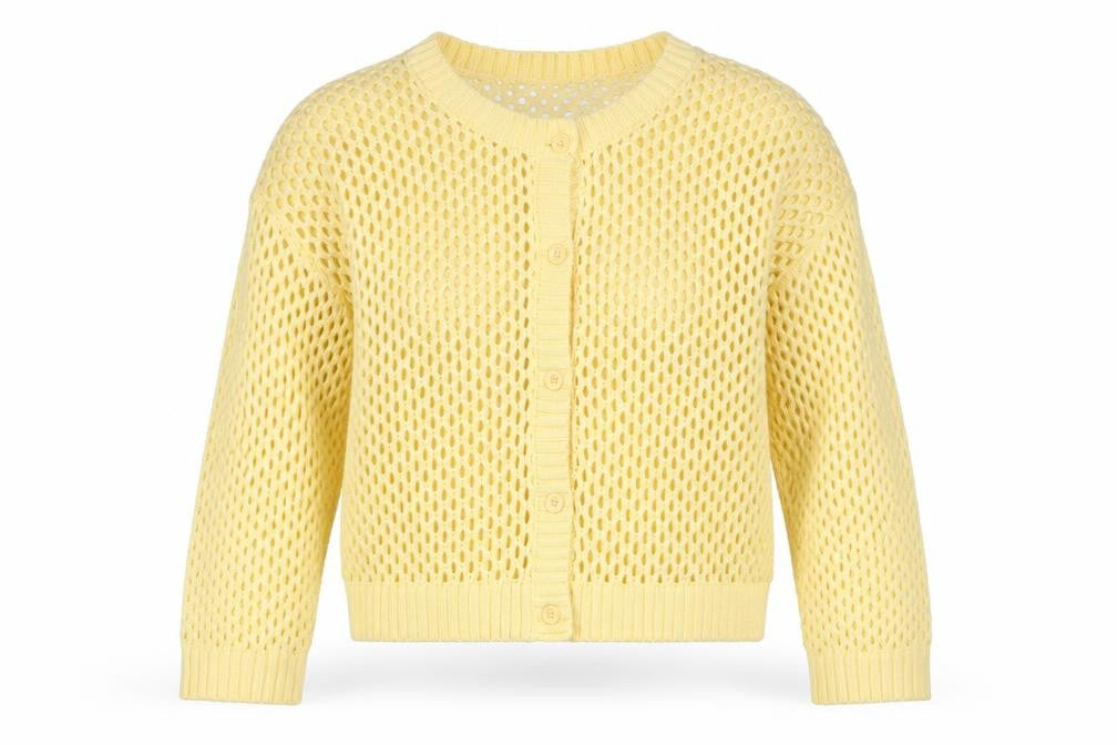 H&M Divided Women Yellow L Open-Knit Button Cardigan Long Sleeve