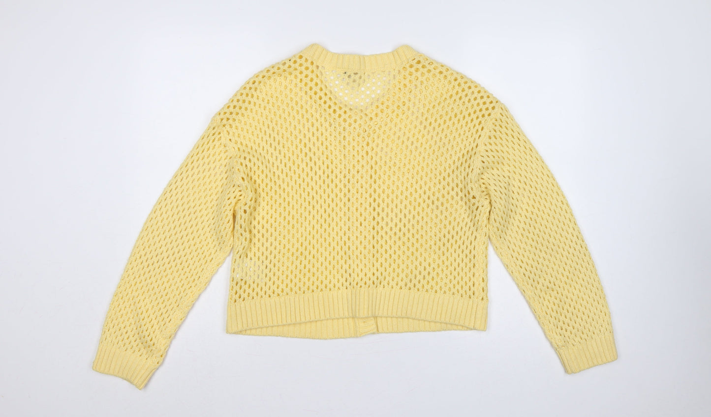 H&M Divided Women Yellow L Open-Knit Button Cardigan Long Sleeve