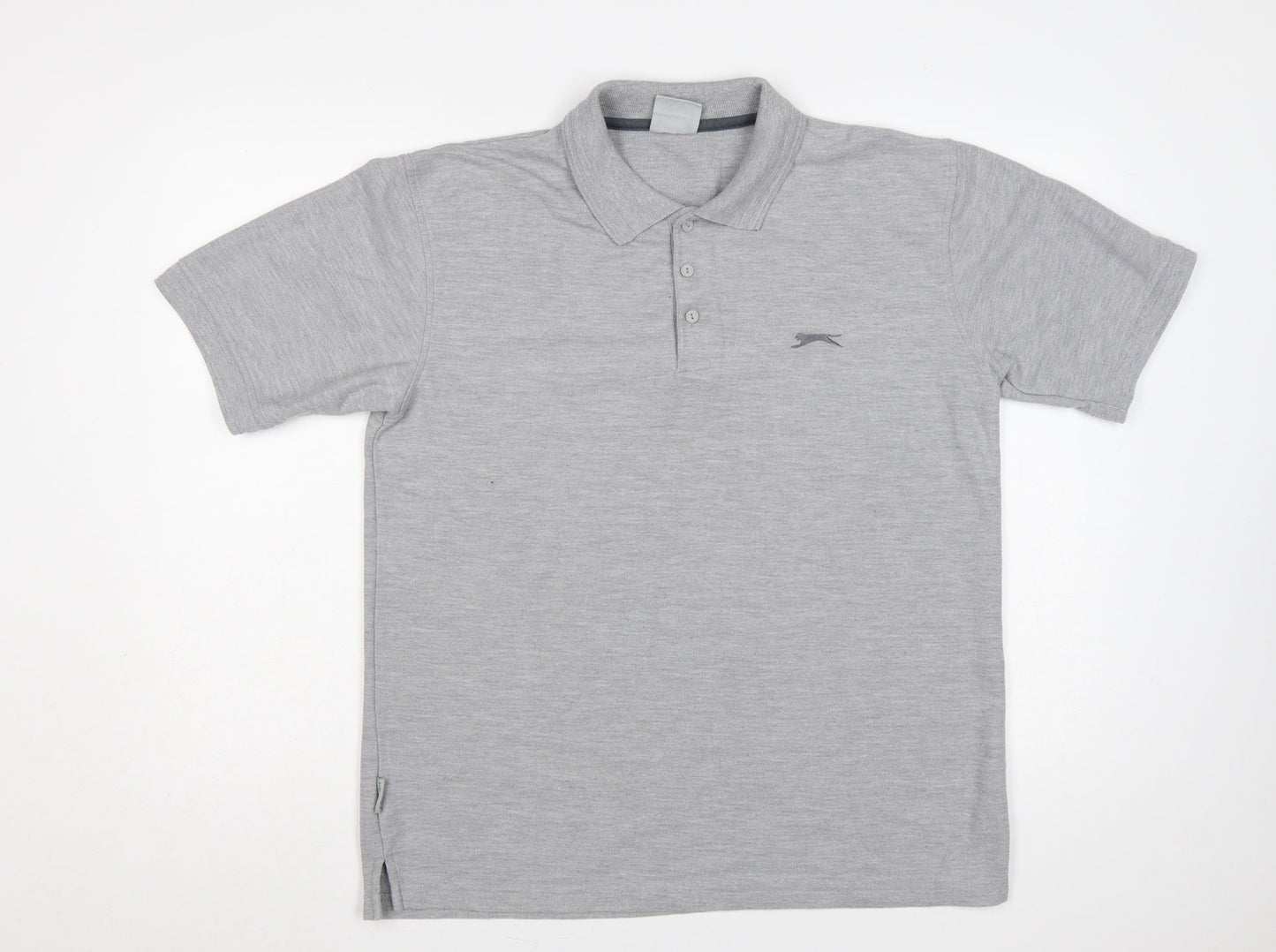 Slazenger Men's Grey L Short Sleeve Polo Shirt Logo Cotton Blend