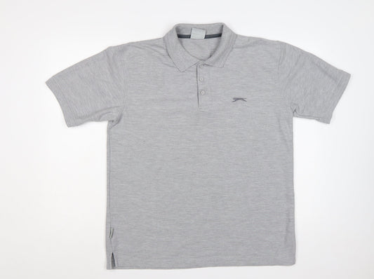 Slazenger Men's Grey L Short Sleeve Polo Shirt Logo Cotton Blend