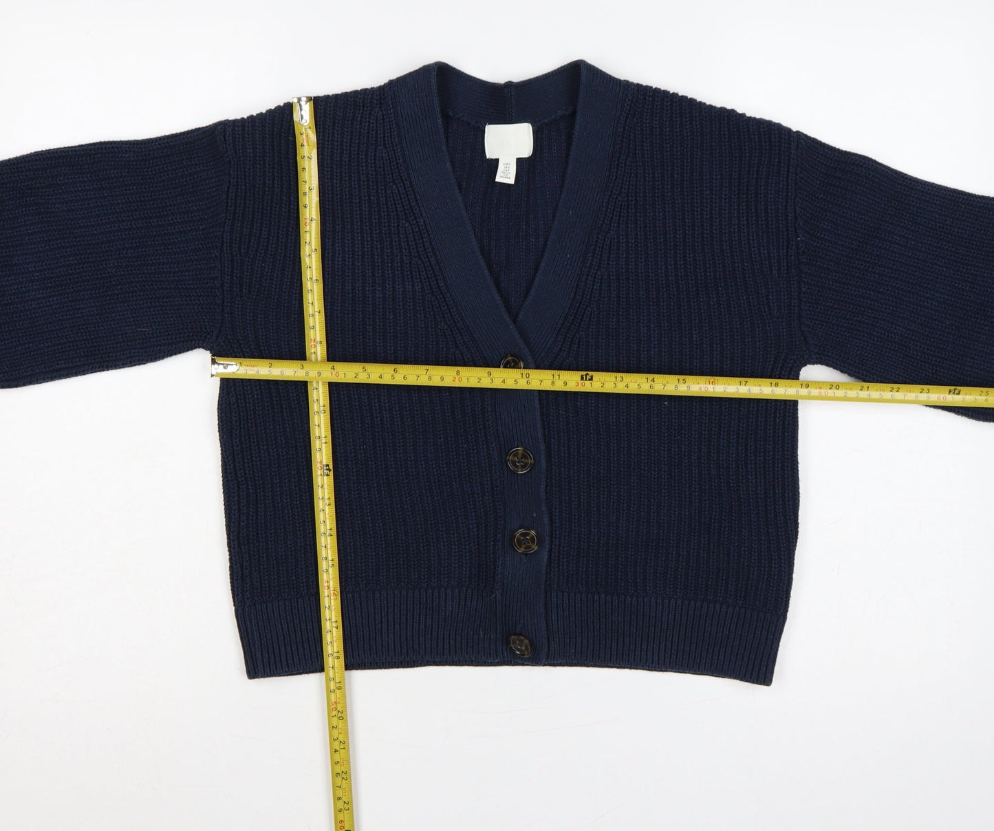 H&M Women’s Navy Blue UK 10 Rib Knit V-Neck Button Cardigan