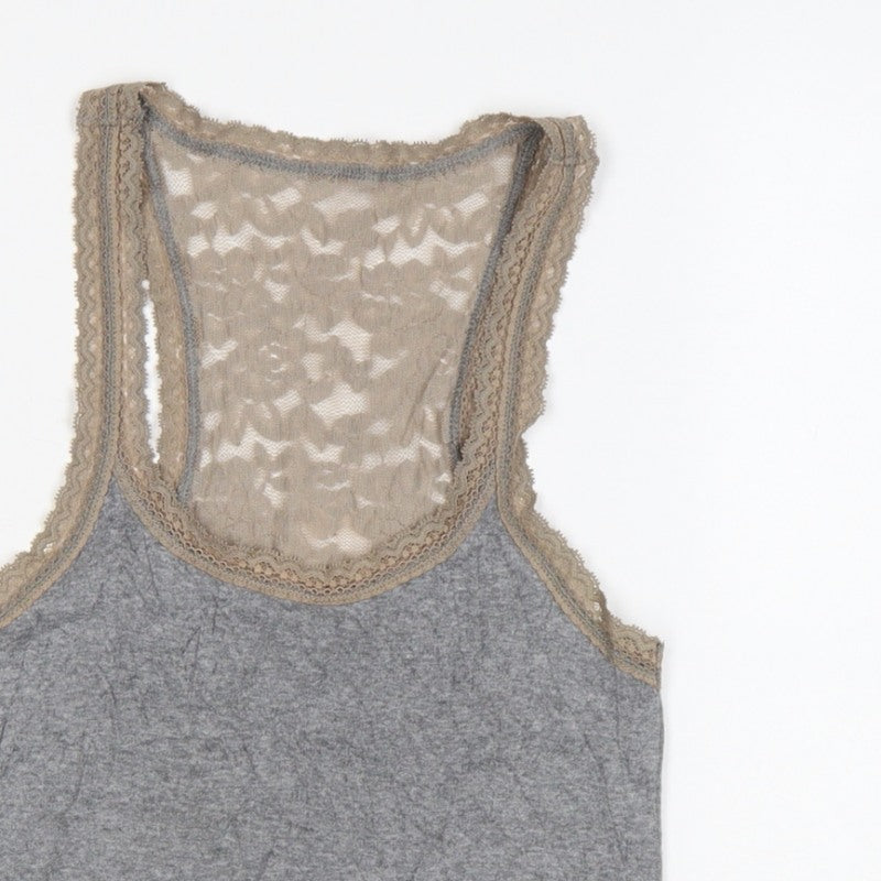 Hollister Teens Grey XS Lace Scoop Neck Camisole Tank Top