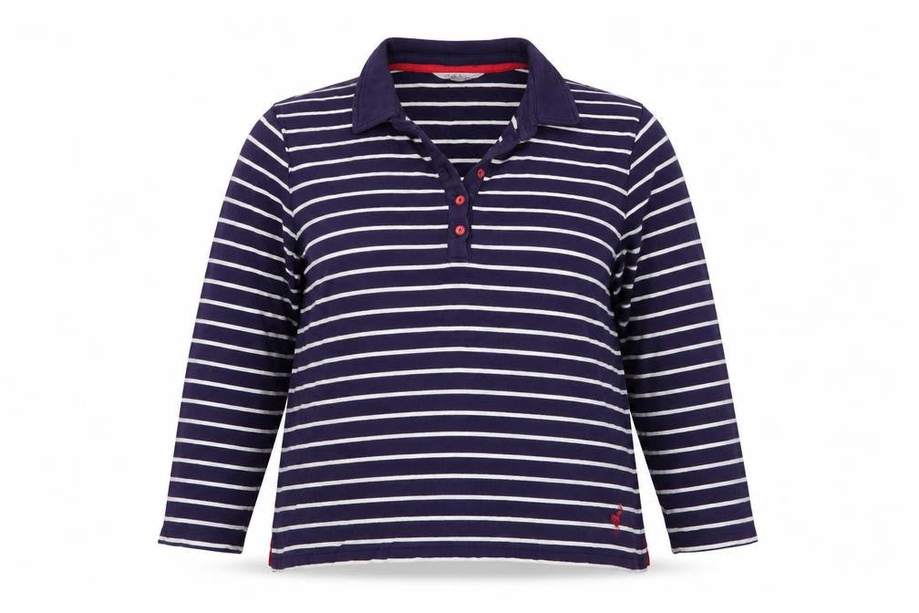 Tulchan Women’s Blue Striped Cotton Long Sleeve Polo Top L