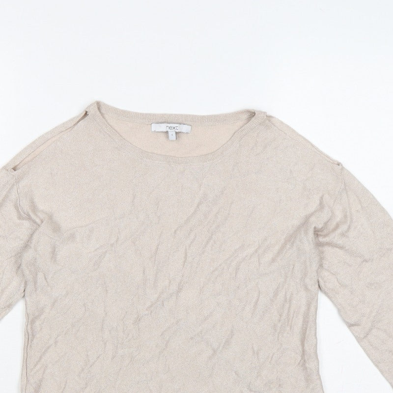 Next Women Beige Size S Lightweight Knit Round Neck Jumper Long Sleeve