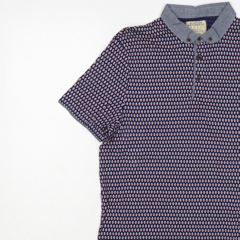 Additional view of Burton Menswear London Men's Blue Geometric Print Button-Down Polo M