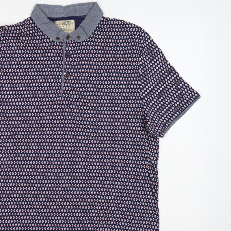 Additional view of Burton Menswear London Men's Blue Geometric Print Button-Down Polo M