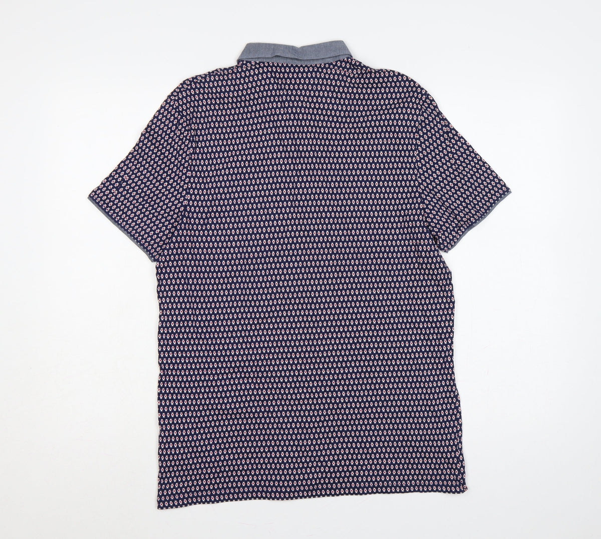 Brand and care label for Burton Menswear London Men's Blue Geometric Print Button-Down Polo M
