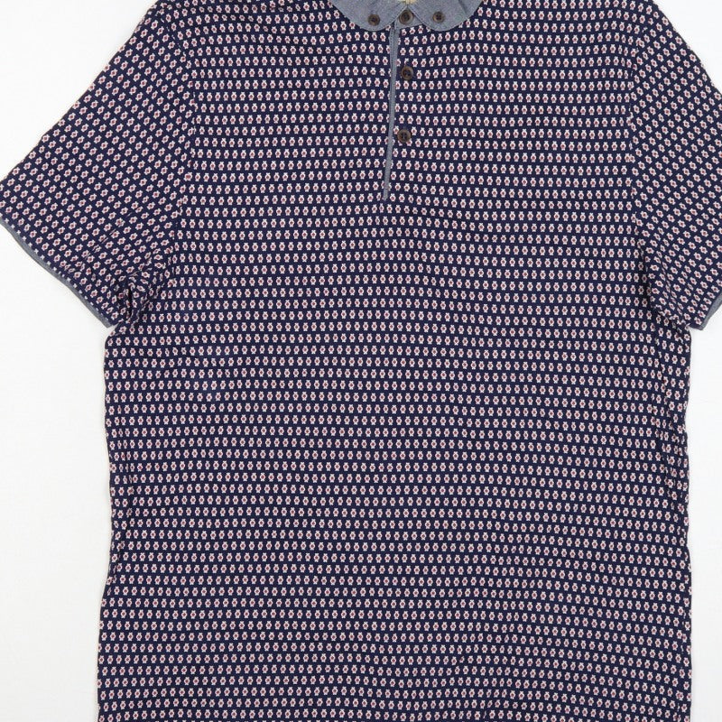 Additional view of Burton Menswear London Men's Blue Geometric Print Button-Down Polo M