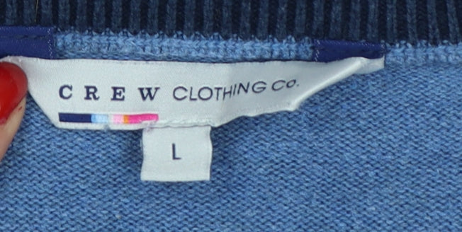 Crew Clothing Co. Men's Blue L V-Neck Cotton Cashmere Logo Pullover Jumper