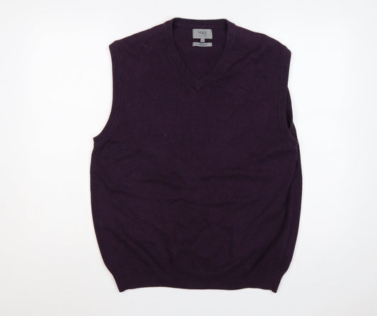 Marks & Spencer Men’s Purple L Pure Cotton V-Neck Knit Vest Jumper