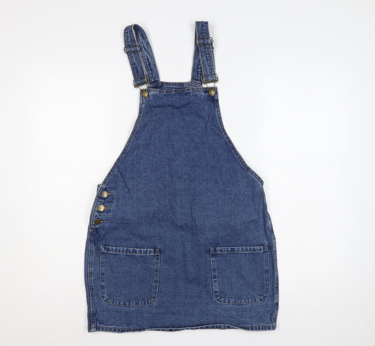 Denim Co. Women Blue UK 10 Denim Pinafore Mini Dress Pockets