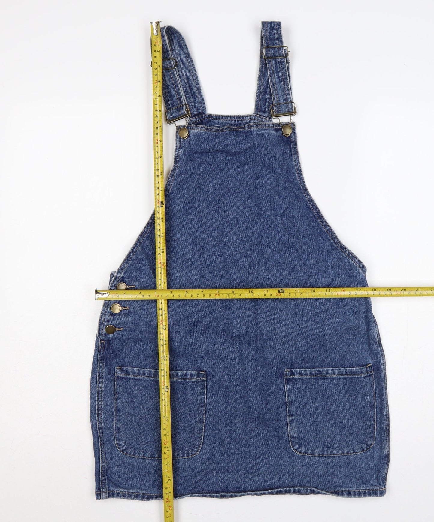 Denim Co. Women Blue UK 10 Denim Pinafore Mini Dress Pockets