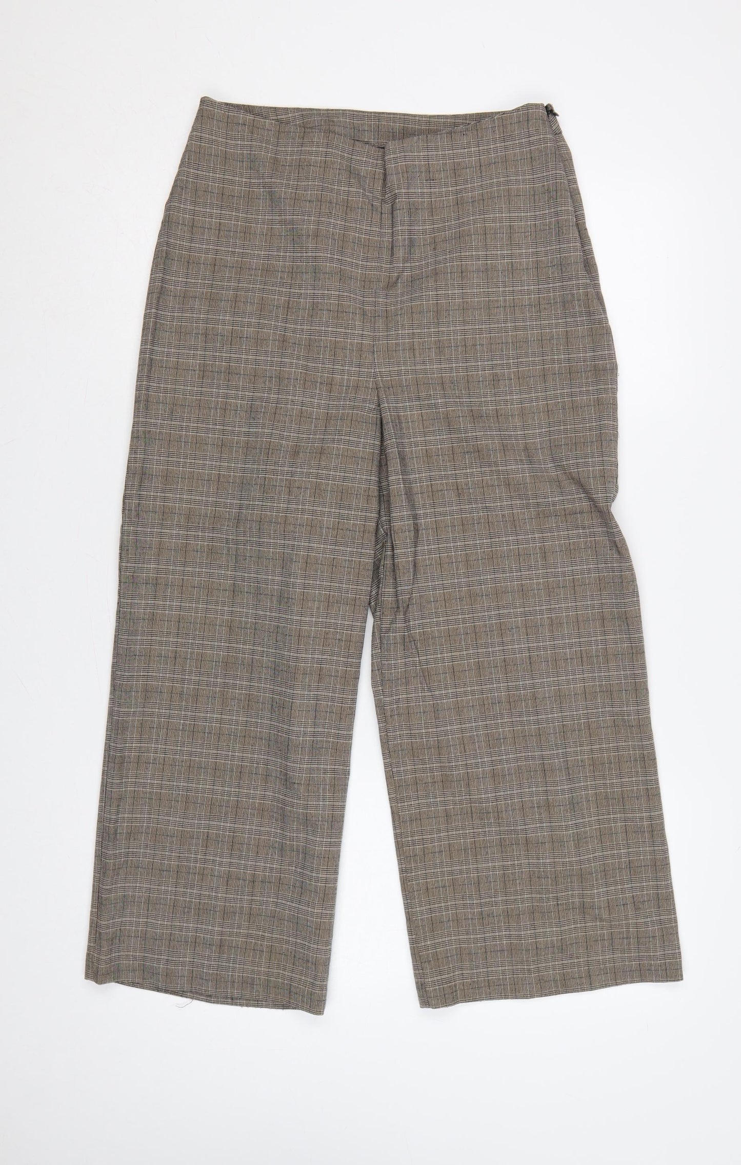 New Look Women’s Brown Check Wide-Leg Trousers UK 12 Smart Workwear