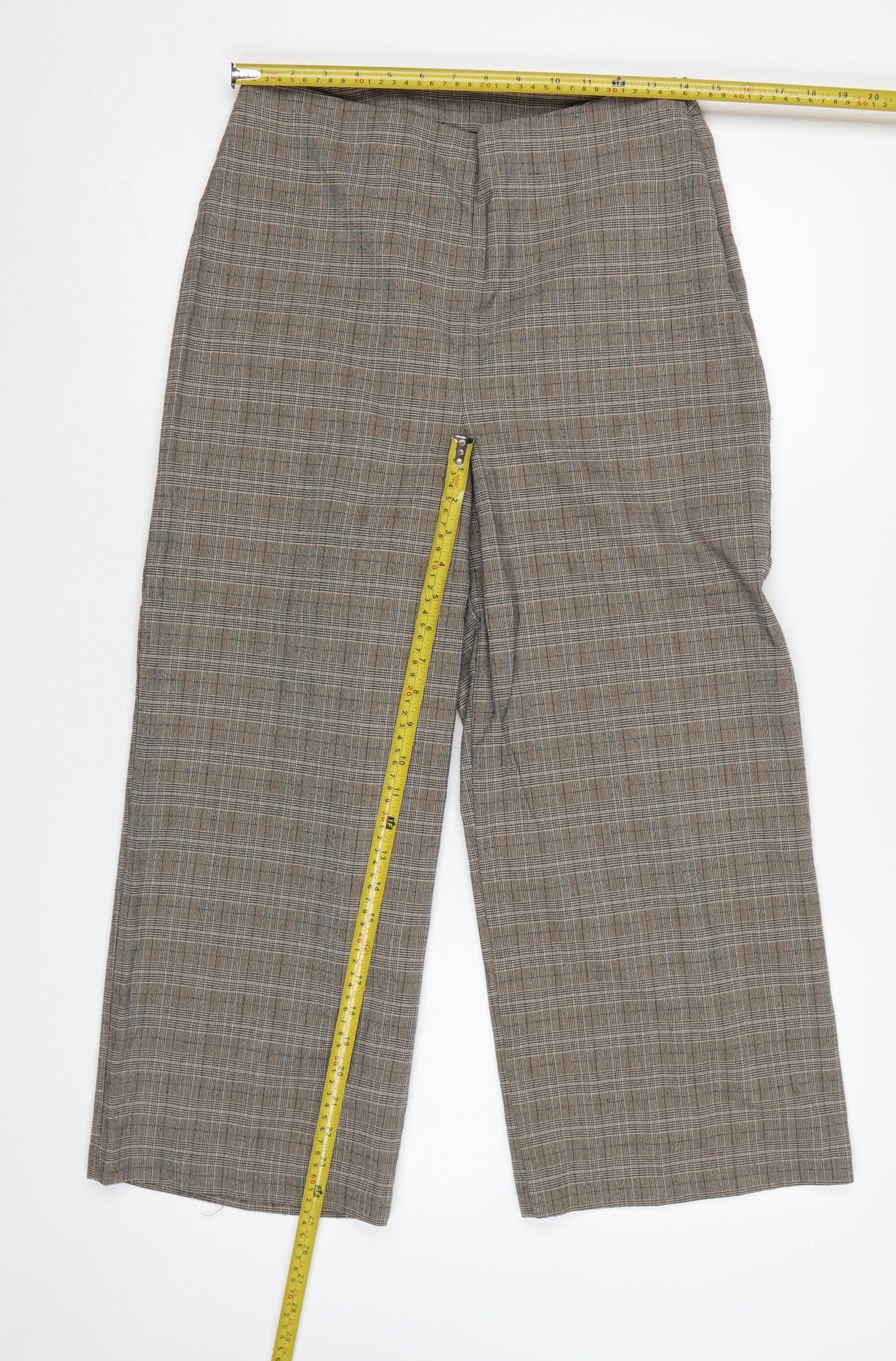 New Look Women’s Brown Check Wide-Leg Trousers UK 12 Smart Workwear