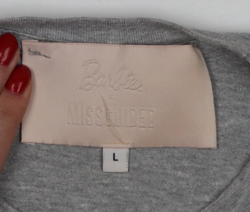 Missguided Women Grey UK 14 Barbie Graphic Crew Neck Stretch T-Shirt