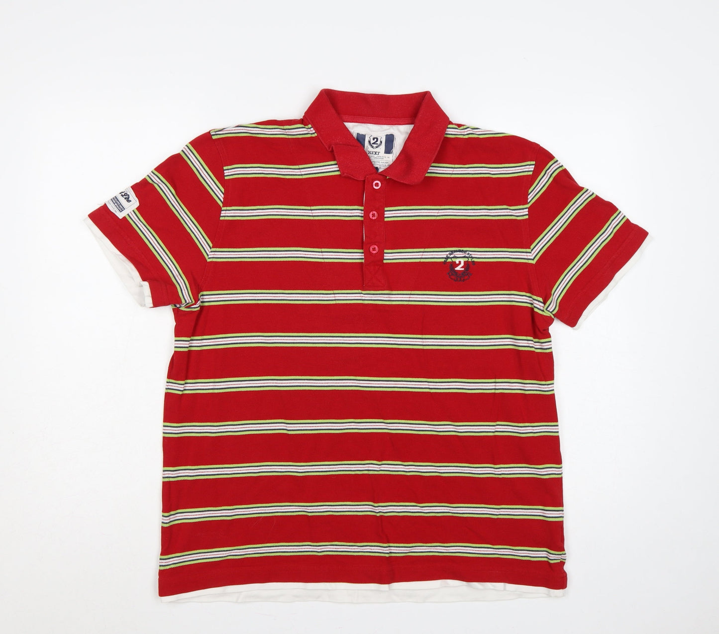 Next Men's Red Striped Cotton Polo Shirt L Embroidered Logo