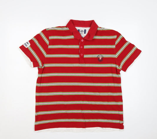 Next Men's Red Striped Cotton Polo Shirt L Embroidered Logo
