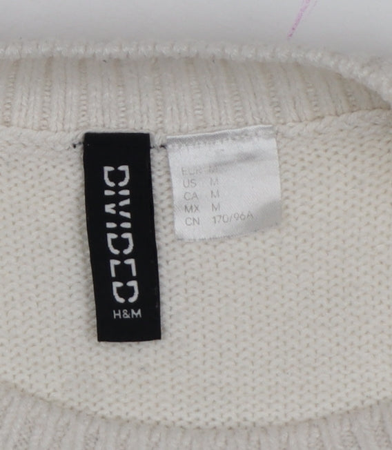 H&M Divided Women Ivory Black Striped Crew Neck Knit Jumper M