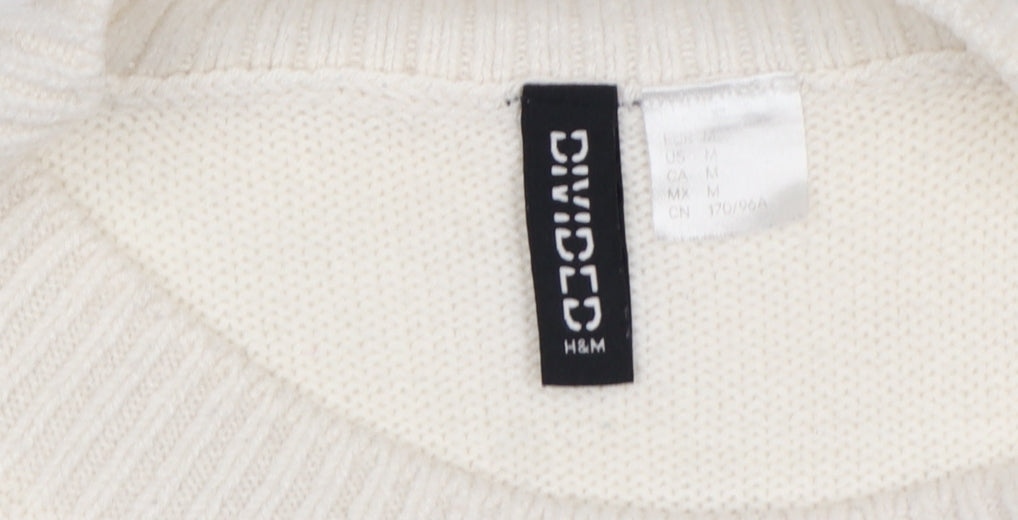 H&M Divided Women Ivory Black Striped Crew Neck Knit Jumper M